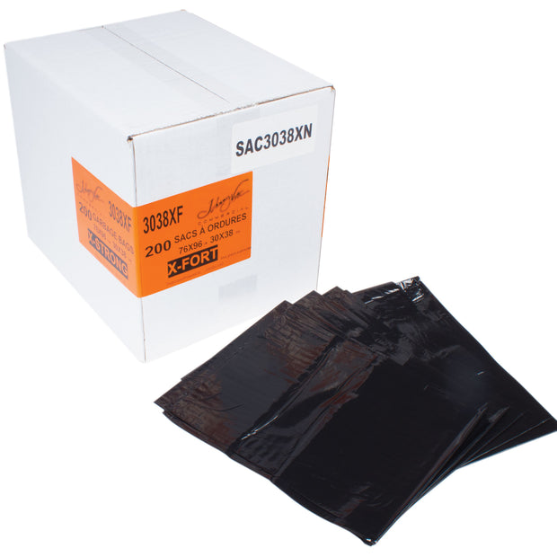 Commercial Garbage / Trash Bags - Extra Strong - 30" x 38" (76.2 cm x 96.5 cm) - Black - Box of 200