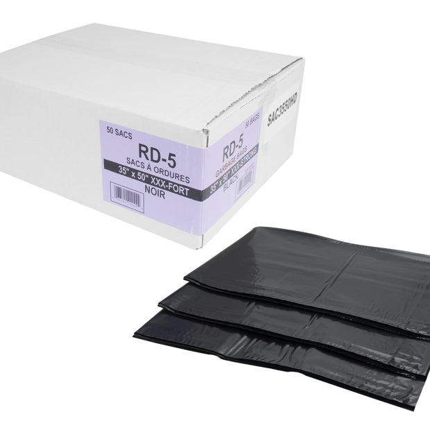 Commercial Garbage / Trash Bags - Extra X 3 Strong for Construction - 35" x 50" (88.9 cm x 127 cm) - Black - Box of 50