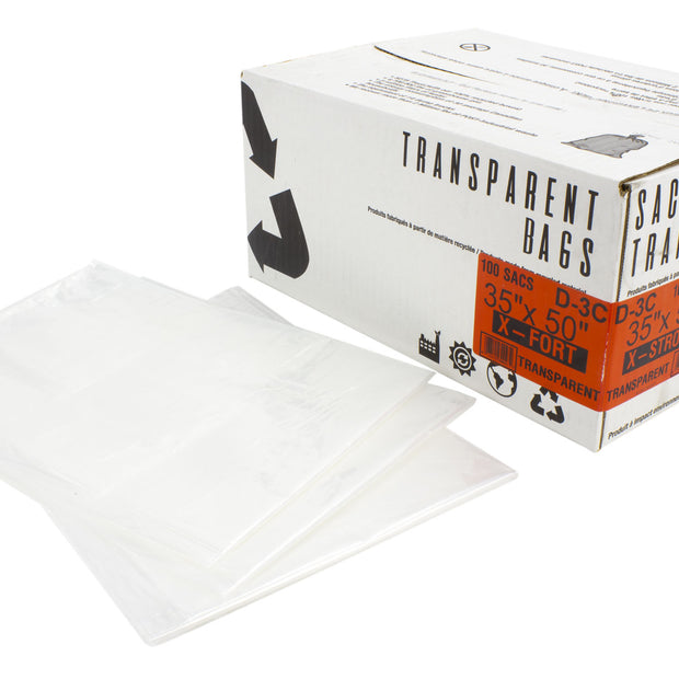 Commercial Garbage / Trash Bags - EX STRONG - 35" x 50" (88.9 cm x 127 cm) - Clear - Box of 100