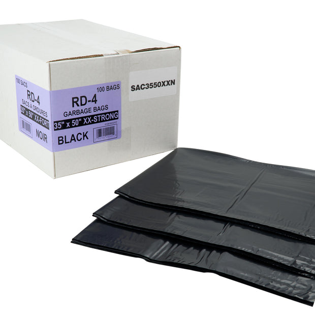 Commercial Garbage / Trash Bags - extra extra Strong - 35" x 50" (88.9 cm x 127 cm) - Black - Box of 100