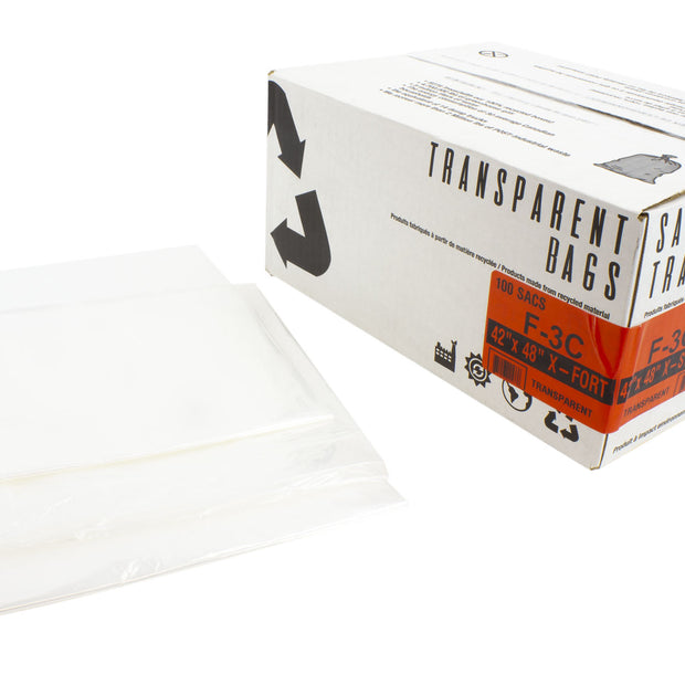 Commercial Garbage / Trash Bags - Strong - 42" x 48" (106.6 cm x 121.9 cm) - Clear - Box of 100