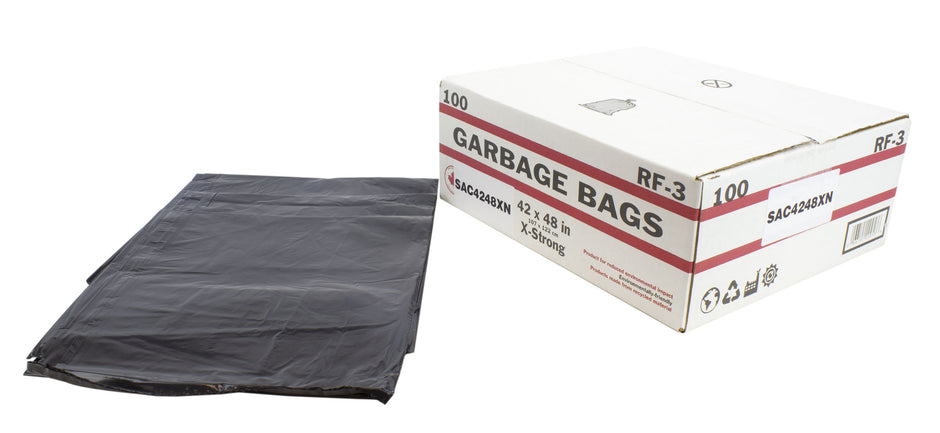 Commercial Garbage / Trash Bags - Extra Strong - 42" x 48" (106.6 cm x 121.9 cm) - Black - Box of 100
