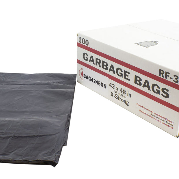 Commercial Garbage / Trash Bags - Extra Strong - 42" x 48" (106.6 cm x 121.9 cm) - Black - Box of 100