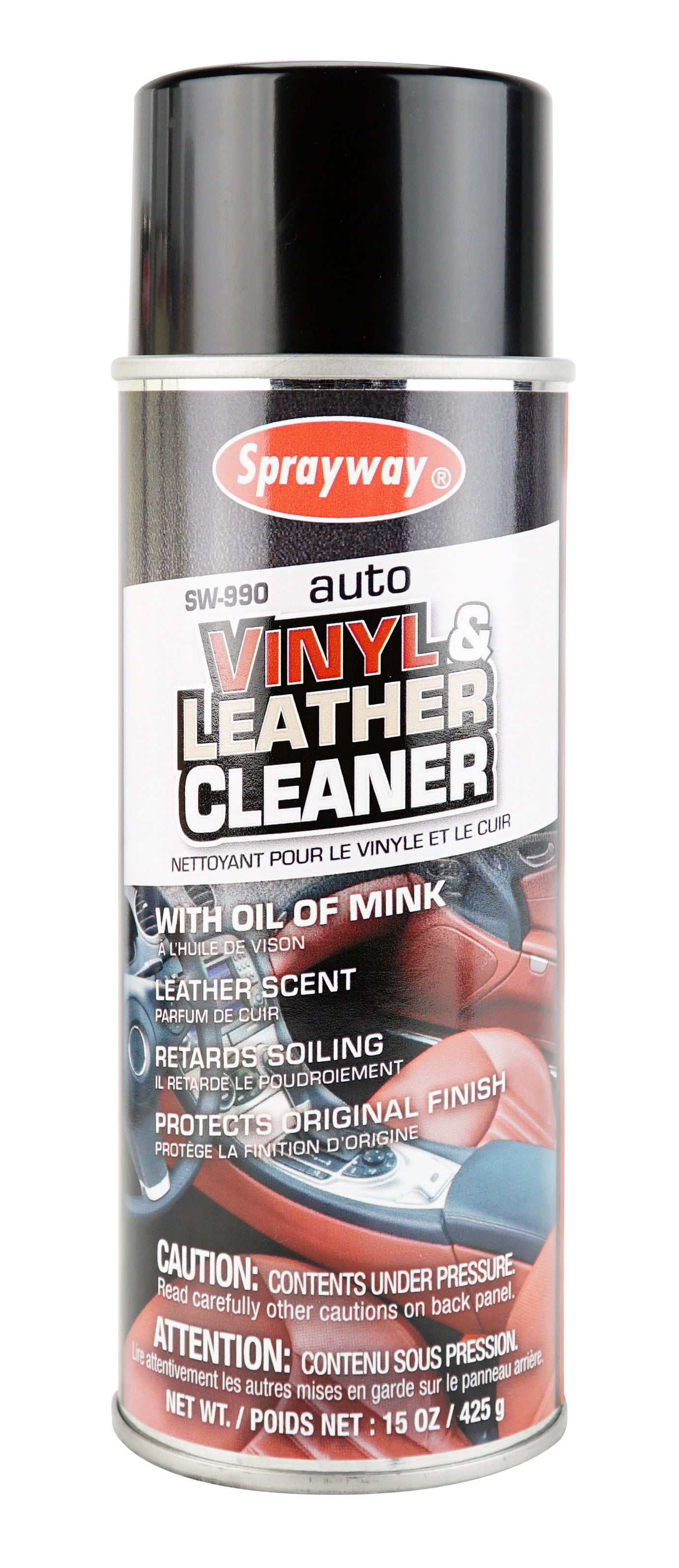 ***TEMP NLA***Vinyl and Leather Cleaner by Sprayway - 15oz (425g) - Leather Scent - With Mink Oil - SW-990