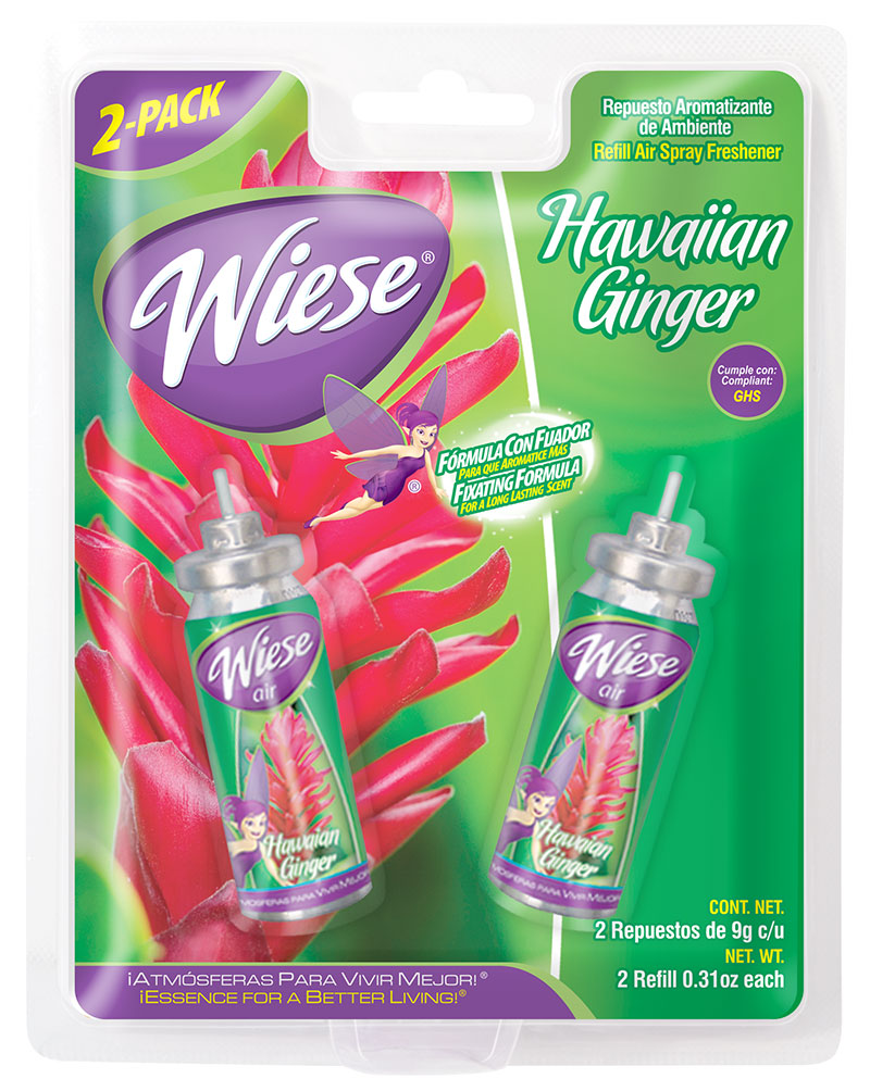 Refill for Air Spray Freshener for Mini Dispenser - Hawaiin Ginger Scent - 2 Bottles of 0.31 oz (9 g) - Wiese NAESM05