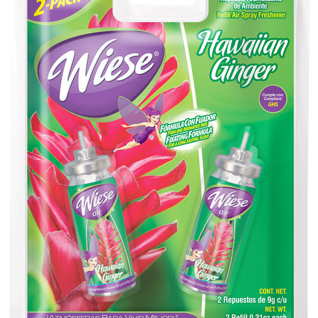 Refill for Air Spray Freshener for Mini Dispenser - Hawaiin Ginger Scent - 2 Bottles of 0.31 oz (9 g) - Wiese NAESM05