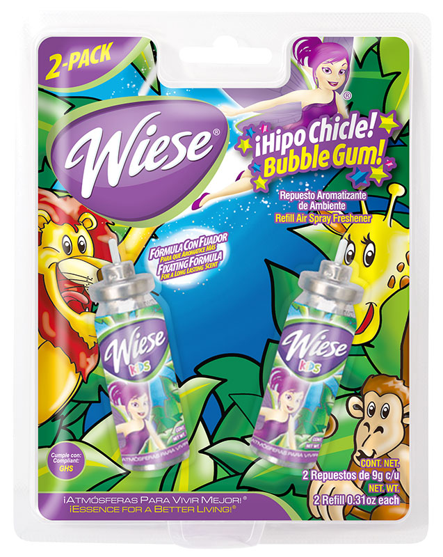 Refill for Air Spray Freshener for Mini Dispenser - Bubble Gum Scent - 2 Bottles of 0.31 oz (9 g) - Wiese NAEMS07