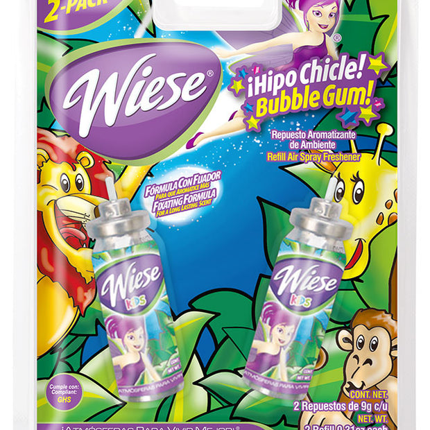 Refill for Air Spray Freshener for Mini Dispenser - Bubble Gum Scent - 2 Bottles of 0.31 oz (9 g) - Wiese NAEMS07