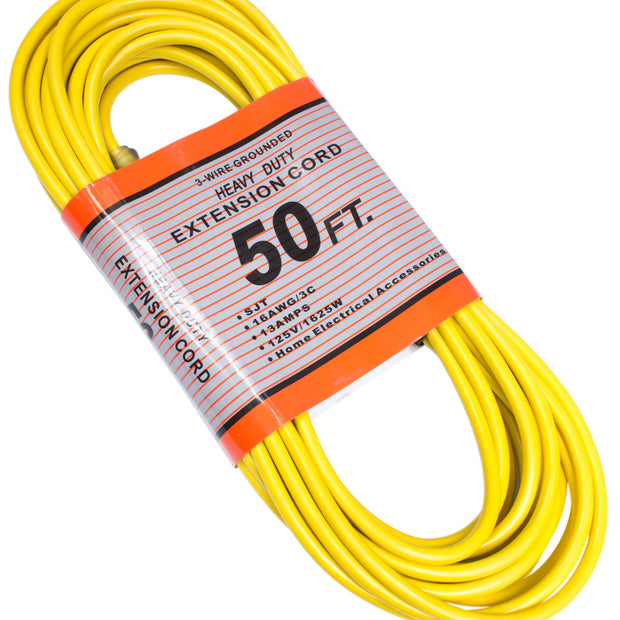 50' Extension Cord, 3-Wire Grounded, 16/3 SJT, 13 A, 125 V,