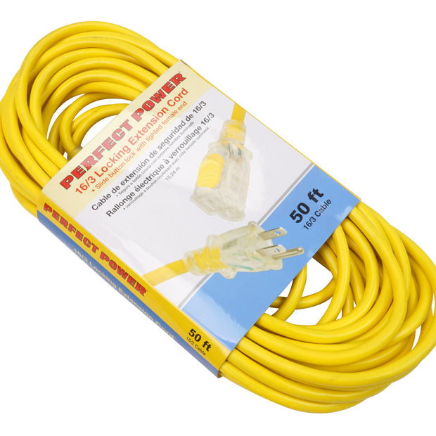 16/3 Locking Extension Cord - 50' (15 m) Lenght - Yellow